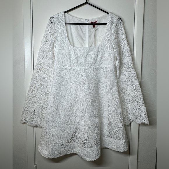 NWT STAUD Beth White Floral Guipure Lace Retro Flare Sleeve Square Neck Dress 4 - Picture 5 of 17